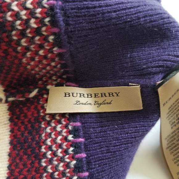 Burberry Cashmere Wool Pom Pom Beanie Purple Multicolor - Picture 2 of 9